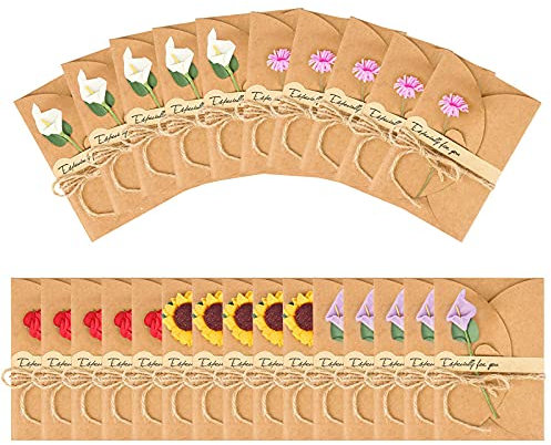 Jubaopen 25 Stück Grußkarte Einladungskarte Geburtstagkarte Dankskarte Retro Kraftpapier Karte mit Getrocknete Blumen Unbelegte Kraftpapier Karte für Weihnachten Geburtstag Muttertag