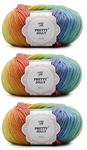 Pretty Jolly 3 Balls Colorful Wool Yarn Soft Yarn Hand-Woven Rainbow Yarn for Crochet Knitting-Rainbow