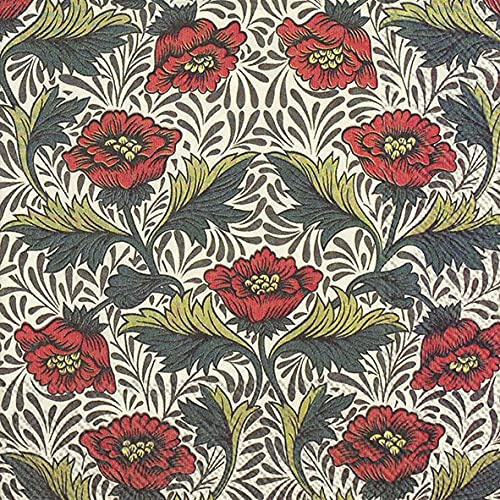 Papierservietten, Servietten mit Pfingstrose (V&A), cremefarbene Blumen, 20 Stück, 3-lagig, 33 cm, quadratisch