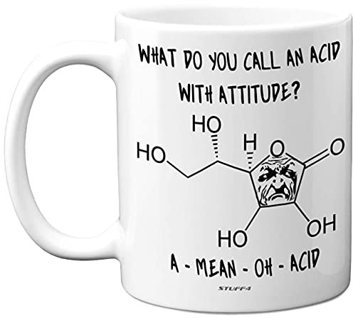 Stuff4 A Mean Oh Acid Pun - Taza de cerámica de 11 onzas, apta para lavavajillas, regalos de ciencia para adultos, taza de ciencia, regalos de química, taza para profesores