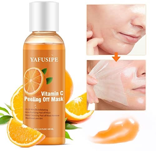 Peel Off Face Mask Vitamin C Peel Off Masks, Blackhead Mask Orange Peeling Lotion Gentle Exfoliating Blackhead Remover Poreless Deep Cleanse Purifying Hand Masks for Face Arms Neck Gifts 3.4 FLOZ