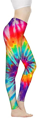 Biyejit Tie Dye Print Womens Leggings High Waisted Tummy Control Yoga Pants Workout Running Legging