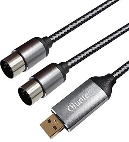 Oluote Convertidor de Interfaz de Cable Midi a USB USB a MIDI 5 Pines DIN Macho * 2P (IN + OUT) Para PC Laptop a Teclado de Piano Profesional en Home (1.5m)