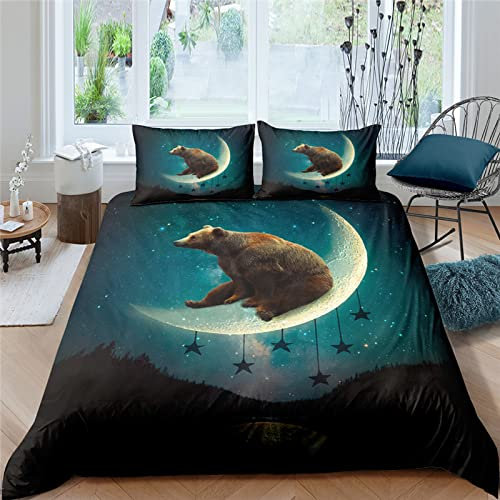 YYZBS Bettwäsche 155x200 Mondbär Bequemer Mikrofaser-Bettbezug Mit ReißVerschluss + 2 KissenbezüGe 80x80cm,Suitable for Adults and Children