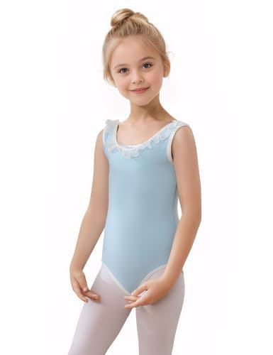 HIPPOSEUS Ballettanzug Mädchen Langarm Ballett Body Kinder TanzBody Turnanzug Gymnastikanzug Balletttrikot,AM0019-Blau,8-9 Jahre