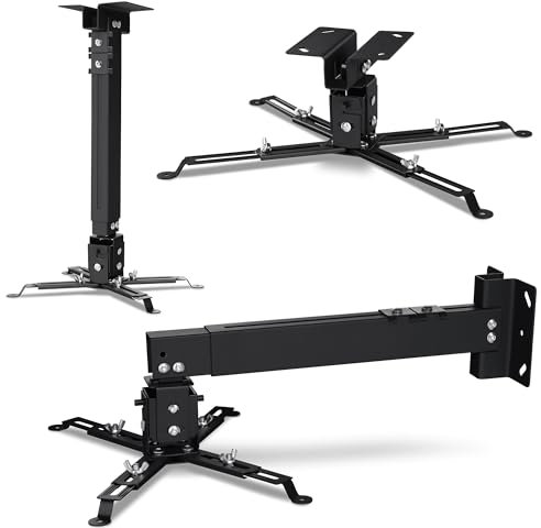Overmax Ceiling Mount Support de projecteur jusqu'à 20 kg, Longueur réglable, réglage Angulaire de 25 degrés, en Acier, Montage Mural et au Plafond, Structure légère et Stable (Noir)