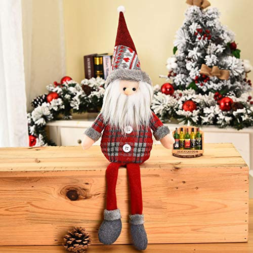 SIQITECH Weihnachtsmann Sitzende Weihnachtsornament Maus Elch Nikolaus Weihnachtspuppe Lange Beine Weihnachtsfigur Plüsch Dekofigur Traditionelle Rote Weihnachtsornament für Kamine Tisch Fenster Deko