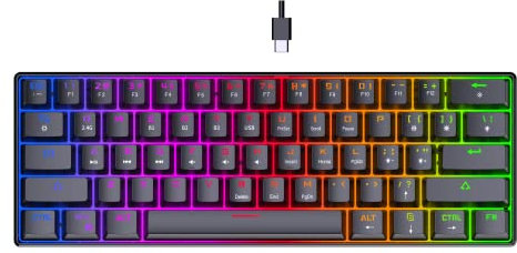 PREYON Red All Claw Gamingtastatur mit USB C, Bluetooth, 2.4 GHz - Mechanische Tastatur mit Hintergrundbeleuchtung - 60% Tastatur - Hot Swap - 2500 mAH Akku - Gateron Red Schalter - Tastatur