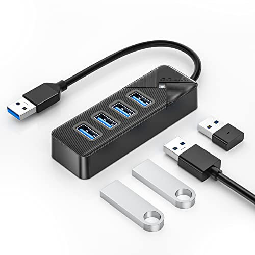 GiGimundo USB Hub 3.0,4 Port USB 3 hub für Laptop, Schnelle Datenübertragung USB Verteiler 3.0(15cm Kabel) Kompatibel mit MacBook, PS4, Surface Pro, Flash Drive, Mobile HDD, Schwarz (PG4U-U3)