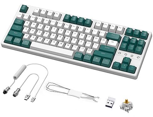 MAMBASNAKE × ATTACK SHARK TKL Hot Swappable Wireless Mechanical Gaming Keyboard with Custom Coiled USB C Cable,Triple Mode 2.4Ghz/Bluetooth 5.0/Wired, RGB Backlit,4600mAh Battery-White/Pink