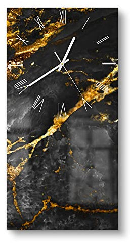 DEQORI Glasuhr | horizontal 30x60 cm | Motiv Veredelter Naturstein | große XXL Design Uhr aus Glas | leise Wanduhr für Wohnzimmer & Küche | moderne Hingucker Uhr für die Wand