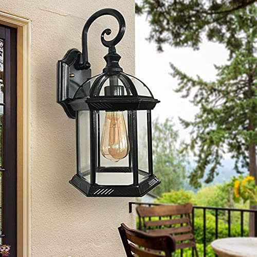 Mengjay Antike Wand Außenleuchte IP23 Aluguss rustikaler Stil wetterfeste Wandlampe Außen Hof Garten.Nostalgische Außenlampe E27 in Antik hängend Wandlaterne Garten Hof (A)