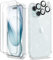 GVIEWIN Compatible with iPhone 15 Case 6.1 2023, with Screen Protectors+Camera Lens Protectors, Non-yellow Flower Clear TPU Slim Bumper Shockproof Anti-Scratch Protective Cover, Glitter