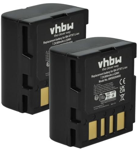 vhbw 2X batería Compatible con JVC GR-D290EG, GR-D290E, GR-D290, GR-D275US, GR-D275, GR-D271US cámara de vídeo (600 mAh, 7,2 V, Li-Ion)