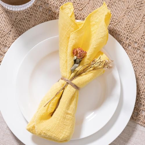 MLMW Gelbe Stoffservietten, Set mit 10 Stück, Leinen, Tischservietten, Stoff, waschbar, 41 x 41 cm, für Hochzeit, Party, Babyparty, Brautparty, Geburtstag, Tischdekorationen