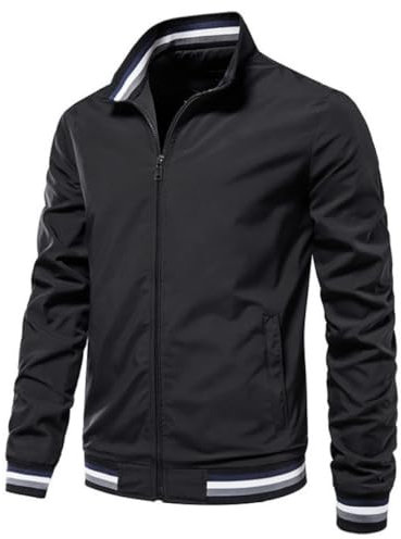 EsUkar Klassische Harrington Bomberjacke Für Herren Vintage Scooter Mantel Sommer Leichte Army Bomberjacke Mit Durchgehendem Reißverschluss Windjacke S 3XL Schwarz M