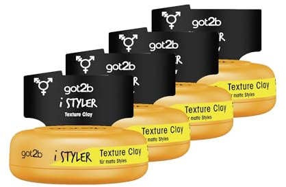got2b Schwarzkopf iStyler Texture Clay Halt 4 (4x 75 ml), Haarcreme für Männer verleiht einen coolen Matt-Effekt, Haarpaste für einen texturierten, matt definierten Style