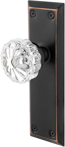 newliplace 2 Pack Vintage Single Sided Crystal Dummy Door Knobs Interior, Long Plate Antique Glass Dummy Door Knobs in Oil Rubbed Bronze Finish