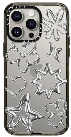 CASETiFY Impact iPhone 15 Pro Max Case [4X Military Grade Drop Tested / 8.2ft Drop Protection] - Chrome Doodles - Clear Black