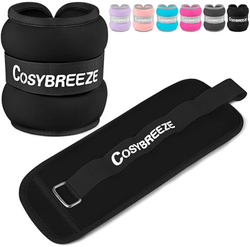 Cosybreeze Gewichtsmanschetten Fuß Gewichte für Beine und Arme Fußgewichte und Fußgelenkgewichte für Fitnessstudio Bewegung Laufen Joggen 2kg 1 Paar Gewichtsmanschetten Hand, Schwarz