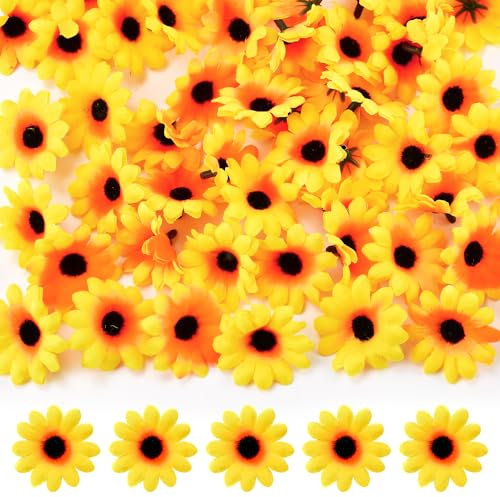EMAGEREN 60 Stück Künstliche Sonnenblumenköpfe 4,5 cm Kunstblumen Daisy Sonnenblumen Blumenköpfe Künstliche Seiden-Sonnenblumenköpfe Sonnenblumen Deko für DIY Handwerk Hochzeit Party Blumendeko