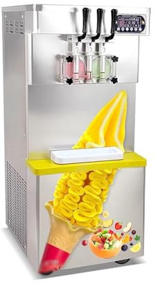 GRFIT heladera Ninja Máquina de Helado Comercial Vertical de Cuerpo Transparente, Tienda de té de la Leche, máquina de Helado de Cono Dulce Suave de 3 Colores Heladera