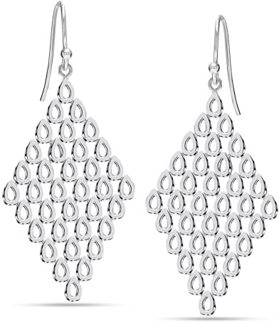 LeCalla 925 Sterling Silber Ohrringe für Frauen | lange Diamant-Form Kronleuchter Tropfen Ohrringe 50MM