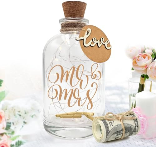 LED Flaschenlicht Hochzeit,LED Flaschenlicht mit Spruch - Mr & Mrs,Beleuchtete Flasche,Hochzeitsgeschenke für Brautpaar,Geldgeschenke Hochzeit,für Brautpaar und Frisch Verliebte