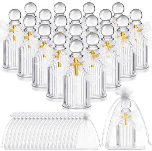 SiliFine Weihwasserflaschen, Glas, 40 ml, leere Behälter mit goldfarbenem Kreuz, für katholische, christliche Kirche, Halloween, Erstkommunion, Erntedankfest, Taufe, Party, Gastgeschenk, 20 Stück
