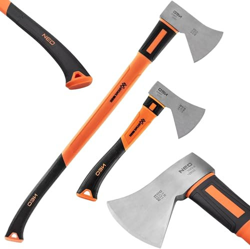 NEO TOOLS Axt Beil Set - Spaltaxt 1250g und Beil 600g - aus Fiberglas - Ergonomischer Handgriff mit Rutschfestem Material Überzogen - Universal Spaltaxt, Spaltbeil, Holzspalter