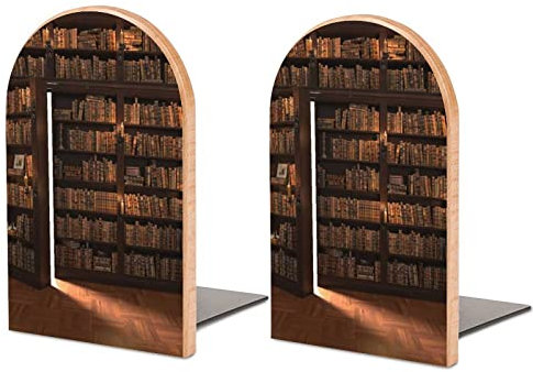 Buchstützen, Bücherregal, Bibliothek, geheime Tür, 2 Stück, modernes Zuhause, dekorative Buchstützen für Regale, Mode-Design, Holz, Buchstopper für Bücher, Büro, Schule, Zuhause