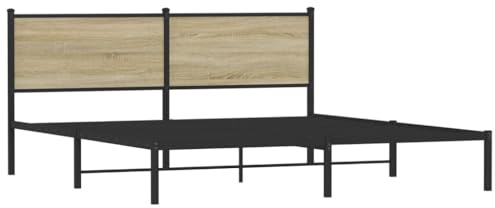 vidaXL Bettgestell, Metallbett Bett mit Kopfteil, Bettrahmen mit Lattenrost, Doppelbett für Schlafzimmer, Metall Sonoma-Eiche 160x200cm
