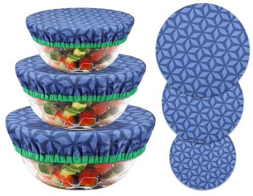 3Pcs Reusable Bowl Covers Cotton Cloth Dish Covers Elastic Food Storage Container Cover Bread Bowl Covers 3 Size Fabric Food Covers for Home Kitchen Food Fruits Leftover, Keeping Food Fresh(Style A)