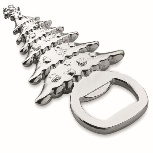 Kapselheber Flaschenöffner für die Weihnachtszeit mit X-Mas Motiv Tannenbaum Weihnachtsbaum Christbaum 11,5 cm x 4,5 cm x 1,2 cm Silberfarben im Geschenkkarton