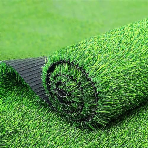 Premium-Kunstrasen, 2 x 25 m Rolle für haustierfreundliche Außenbereiche, langlebige Kunstrasen-Unterlage für Balkon, Terrasse und Garten, realistischer grüner Teppich für 2 x 7 m (Grün, 2 x 21 m)