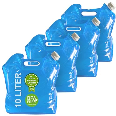 plasteo® Bidon à eau pliable de 10 litres - Sans BPA - Robuste et stable - Réutilisable - 4 x 10 l