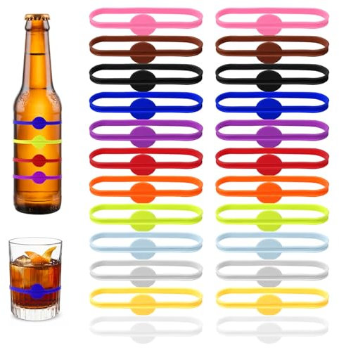 cobee 24 Stück Glasmarkierer, Bunte Glas Markierung Trinkgläser Glasmarker Silikon Party Wein Glas Marker, Wiederverwendbarer Wein Marker für Weinglas Martinigläser Trinkglas Bar Party Dekoration