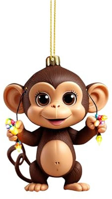 Monkey Weihnachtsbaumschmuck Anhänger Acryl AFFE Weihnachtsanhänger 2D Tannenbaumschmuck Weihnachtsschmuck Weihnachtsbaum Ornament Für Wandfenster, Bäume, Auto-Rückspiegelzubehör (H, One Size)
