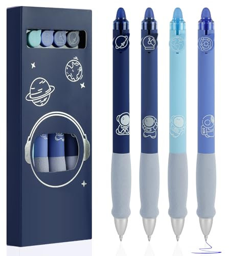 OFFCUP Radierbarer Kugelschreiber, 4 Blau Tintenroller Radierbar Gelstift, 0.5mm Radierstift Bär Cartoon Löschbarer Stift Erasable Pen für Kinder Studenten Geschenk Schul Bürobedarf - Blau