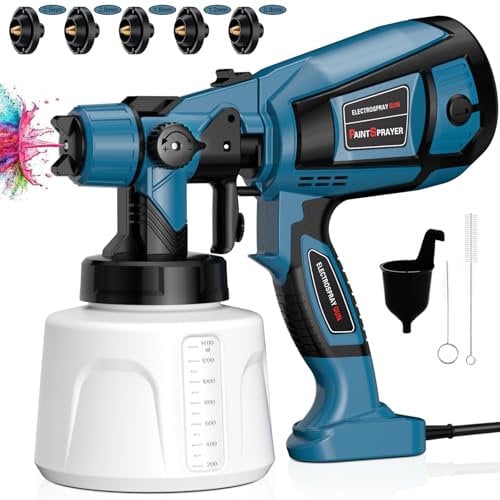 800W Pistolet à Peinture, HVLP Pistolet Peinture Electrique avec Réservoir 1400ML, Pulvérisateurs de Peinture pour Clôture avec 5 Buses et 3 Motifs pour Armoires, Abri de Jardin, Plafonds, Clôtures