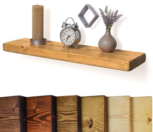 Chill House Flat Rustic Floating Shelf 12x2 inches, 210cm long - Dark Oak Finish Reclaimed Wood Floating Shelves for Wall Decor, Rustic Wooden Shelves for Bedroom, Living Room, Kitchen, or Bathroom