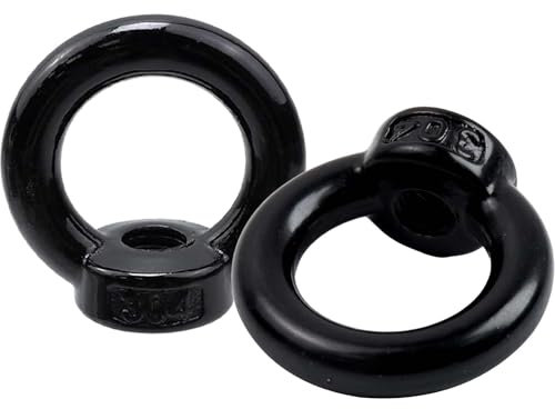 ORTAVA 2 Stück Ringösen M6, Ringmutter, Ösenmutter Edelstahl, Augenmutter, Edelstahl A2 V2A, Schwarze Oxid, für Hängende und Befestigen