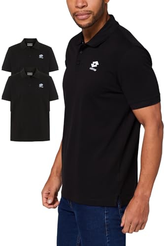 Lotto Lot de 2 Polos pour Homme l Tailles L-5XL, Manches Courtes, Coton, avec Logo brodé l 2 Poches, à Enfiler, Couleur Unie l col Polo, Coupe Standard, Non Extensible, Adulte