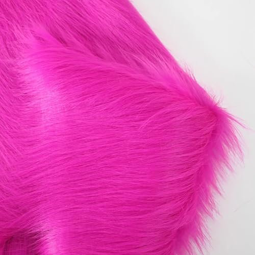 JINDAOSH Épais Longs Poils 90mm Tissu de Fausse Fourrure pour l'ameublement Bricolage Artisanat Fourrure Douce pelucheuse 150x50cm pour Costumes Manteau Cosplay Fursuit Tapis(Color:Rose Vif)
