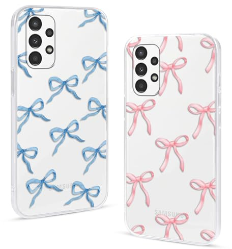 2 Stück Transparent Handyhülle für Samsung Galaxy A13 4G Hülle 6,6,Cartoon Süß Bogen Schleife Muster Aesthetic Mädchen Handyhülle Silikon TPU Stoßfest Schutzhülle für Samsung Galaxy A13 4G,Bow