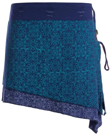 Vishes Alternative Bekleidung - Damen Mini-Rock Baumwolle Blumen-Muster extra breiter Bund mit Kordel-Zug und Taschen dunkelblau 40-42