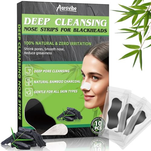 Aarovibe Blackhead Remover Strips, 10 PCS Individually Wrapped Charcoal Nose Strips – Deep Cleansing for Blackheads, Hygienic Single-Use Packaging – Suitable for All Skin Types, Women & Men