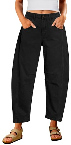 Utyful Barrel Jeans Damen Cropped Baggy Trendy Hohe Taille Distressed Loose Stretch Denim Hose Jeans mit Taschen