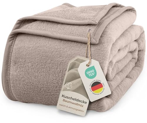 LAYNENBURG Premium Baumwolldecke 220x240 cm - Oeko-TEX 100 - Baumwollmix Kuscheldecke - Decke als Wohndecke, Sofa-Decke & Couchdecke - Wolldecke kuschelig-warm aus Baumwolle (Taupe)