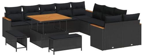 vidaXL Gartensofa-Set 13 STK. Schwarz Poly-Rattan